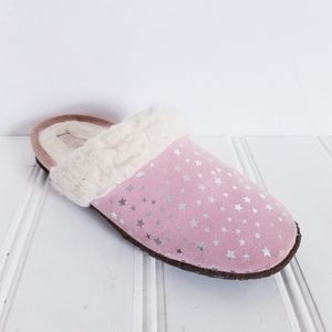 Sorel Nakiska Slide II Slippers Womens Sz 5 Pink Suede Silver Stars Fleece Lined